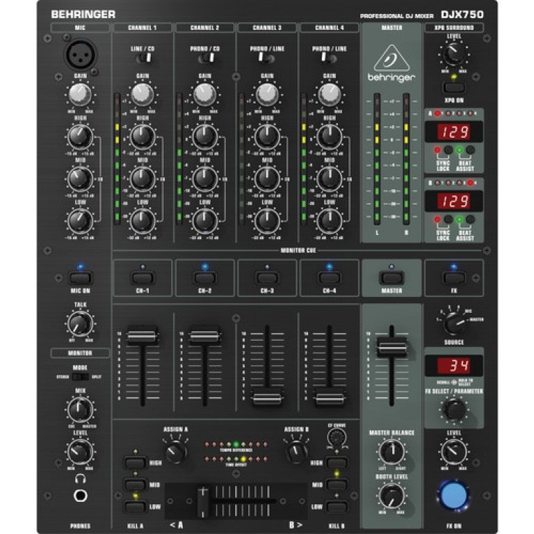 Behringer DJX750 Mixer DJ 5Ch 1Mic 4Line 24Bit FX 3 Band EQ Dual BPM