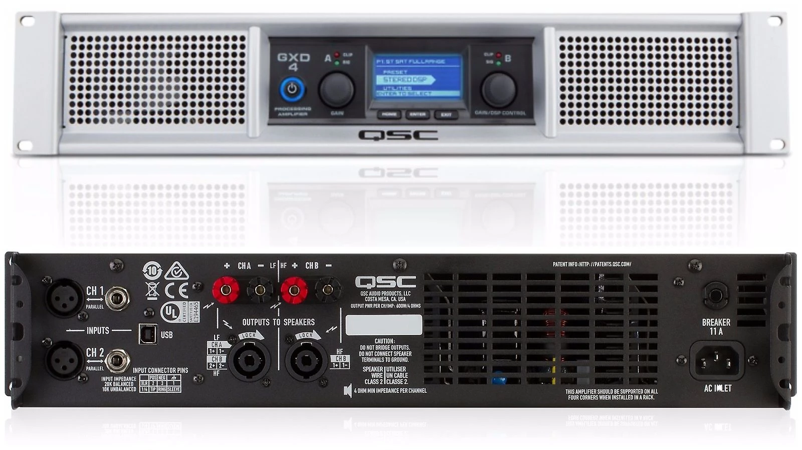 QSC Gxd4 Light Weight, Class-D Professional Power Amplifier With Dsp, 2 Channels, 400 Watts QSC Gxd4 Light Weight, Class-D Professional Power Amplifier With Dsp, 2 Channels, 400 Watts