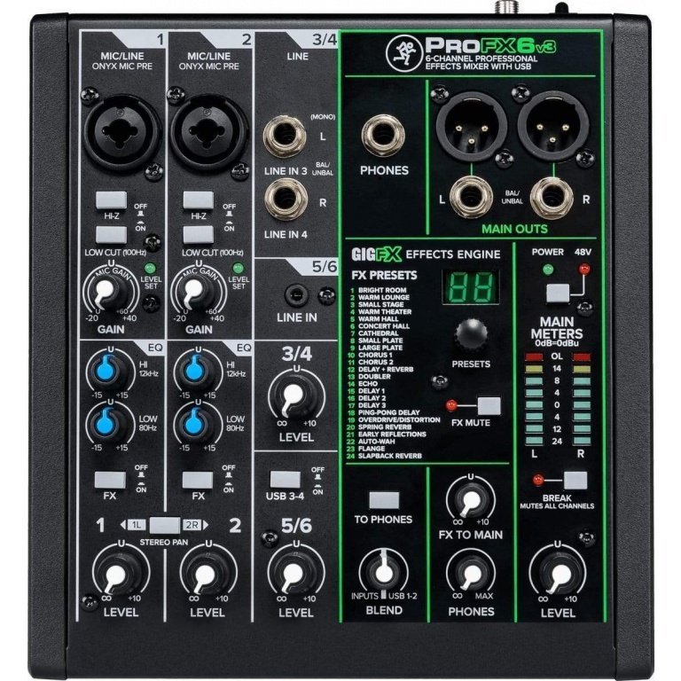 Mackie ProFX6v3 Professional 6 Channel Mixer with Effects & USB