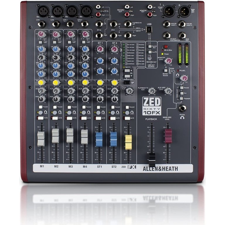 Allen & Heath ZED60-10FX 4 Mic/Line Inputs, 2 Stereos, 60mm faders, USB, FX