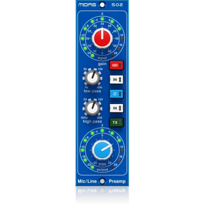 Midas MICROPHONE PREAMPLIFIER 502 V2 500 Series Modular Midas Microphone Preamplifier with Classic XL4 Filters