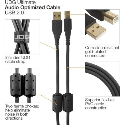 UDG U95001BL Cable USB 2.0 (A-B) - High-speed Audio Optimized USB 2.0 A-Male to B-Male cable, Black, 1M