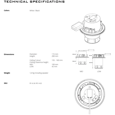 SPOTTUNE R1-K-W Omni Recessed kit (In-Ceiling) - White (LOW 45mm)