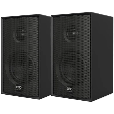 OSD Audio NERO MODQ2 Bookshelf Monitor Speakers 100W, 3 Glass Fiber Mid/Woofer, 1 Silk Dome Tweeter for Home Theaters, Desks, Gaming (Black, Pair)