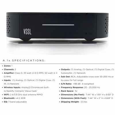 VSSL A.1x Single Zone 2-Channel Audio Streaming Amplifier