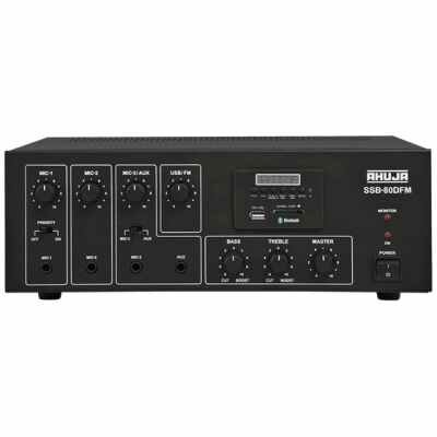 AHUJA SSB80DFM PA Amplifier 80W RMS w/ 5-Microphone 1-Aux Input and Impedance/voltage Output w/ Bluetooth