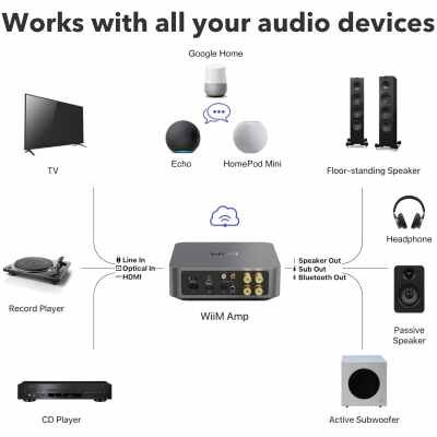 WiiM Amp: Multiroom Streaming Amplifier | Compatible with AirPlay, Google Cast, Alexa | HDMI - Space Gray