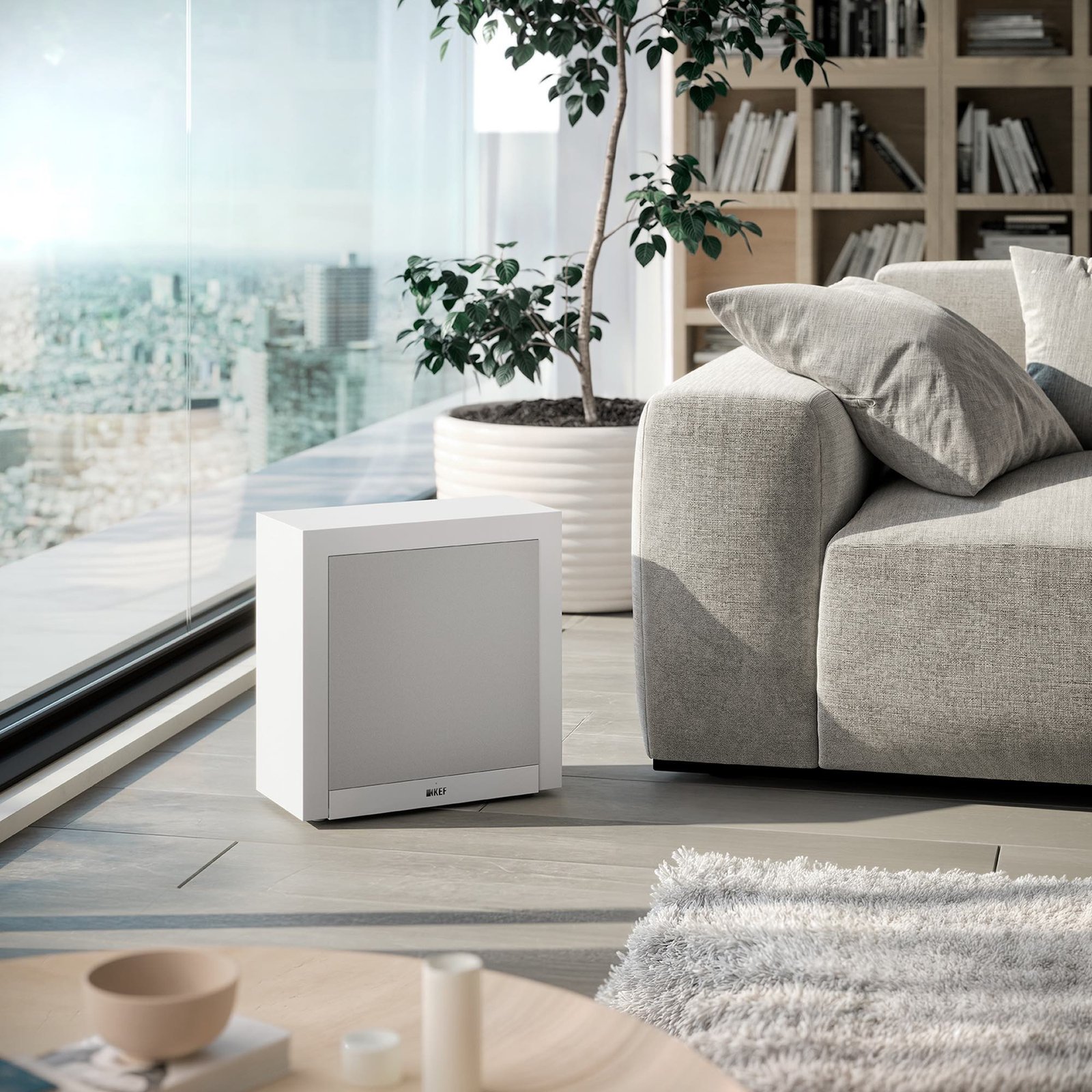KEF T2 Slim Profile Subwoofer with Deep, Compact Bass Performance - White KEF T2 Slim Profile Subwoofer with Deep, Compact Bass Performance - White