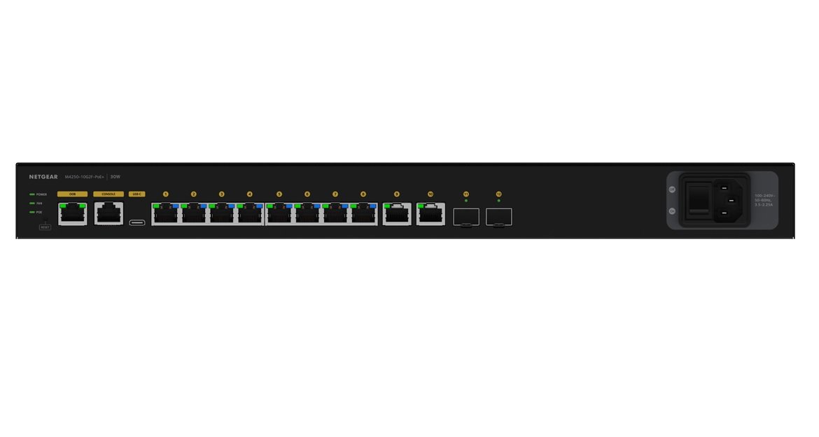 Netgear M4250-10G2F-PoE+ AV Managed Switch (GSM4212P) Netgear M4250-10G2F-PoE+ AV Managed Switch (GSM4212P)